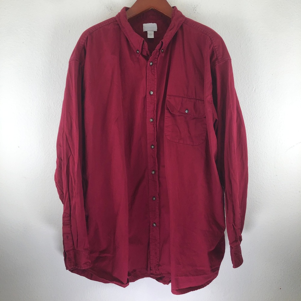 King Size Mens 4XL Tall Burgundy Red Cotton Twill Button Down Shirt Long Sleeve